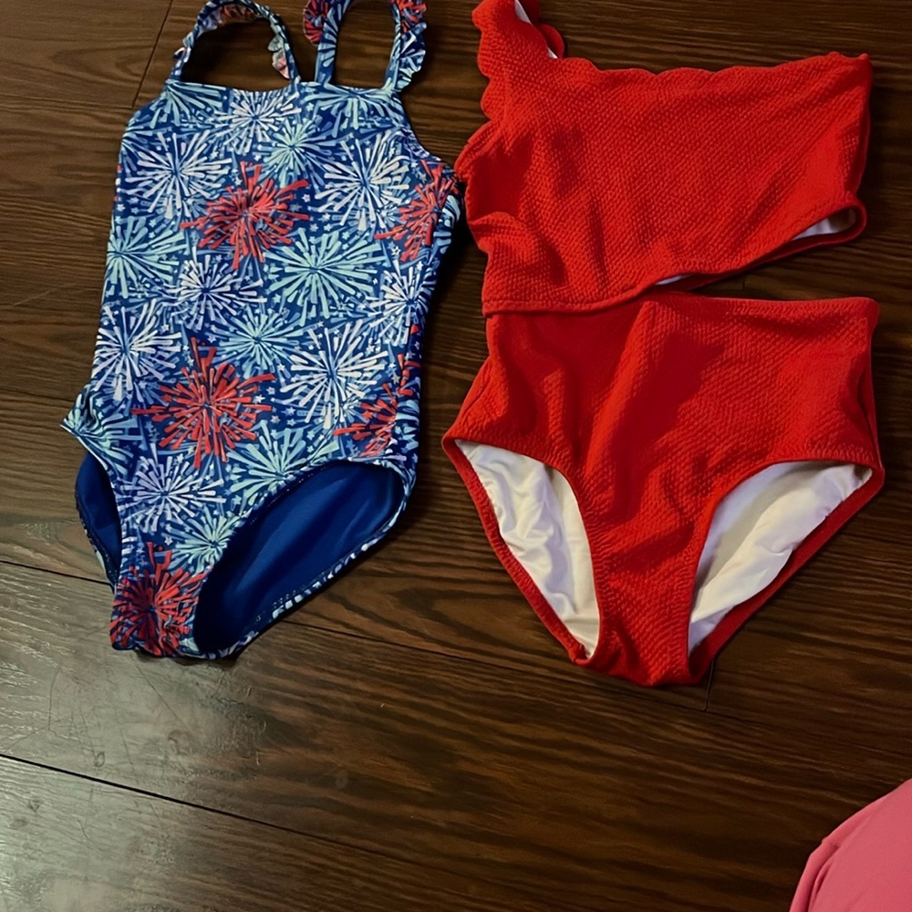 Girls youth red white blue swim suits